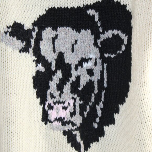 Hand Knit Custom Designer Heavy Cable Calf Face Cream V-Neck Sweater Size Large - Picture 4 of 8